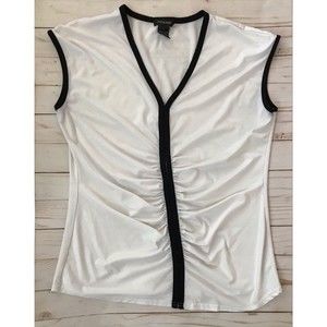 Focus 2000 Women’s Medium Sleeveless V-Neck Top White With Black Trim
